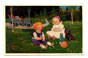 Children - Pleasant Memories. Picnic, Puppy, Old Car