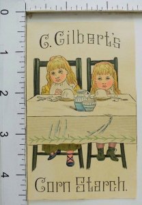 1870's-80's C. Gilbert's Corn Starch Two Sad Cute Girls Dinner Table P42