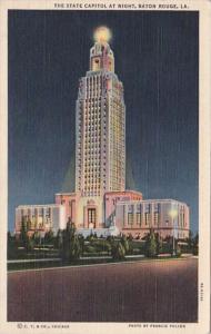 Louisiana Baton Rouge The State Capitol At Night 1940 Curteich