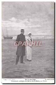 Old Postcard Army Belgian coast On the lonely walk of the King and Queen by S...