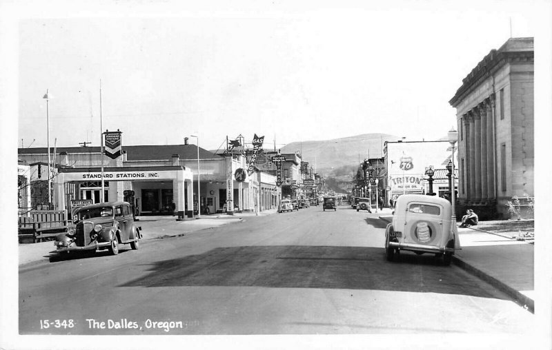 The Dalles OR Chevron Gas Station Note Advertising Car Real Photo Postcard