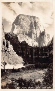 ZION NATIONAL PARK UT~GREAT WHITE THRONE~1930s UNION PACIFIC REAL PHOTO POSTCARD