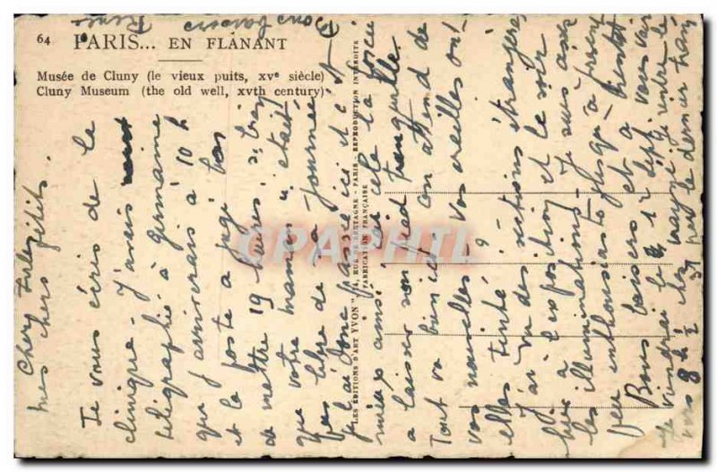 Old Postcard Paris Strolling Musee Cluny Well