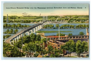 1942 Iowa-Illinois Memorial Bridge over the Mississippi Vintage Postcard 