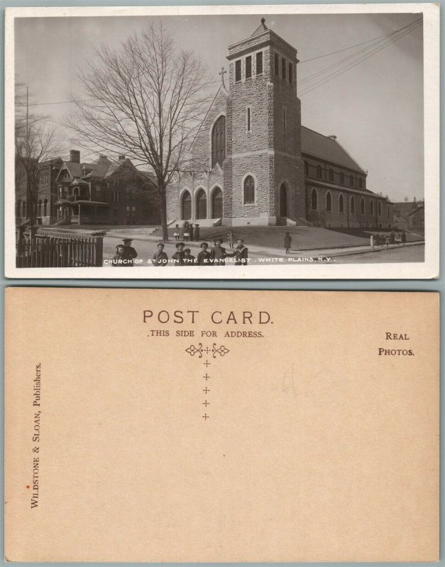 WHITE PLAINS N.Y. CHURCH OF ST.JOHN EVANGELIST REAL PHOTO ANTIQUE POSTCARD RPPC