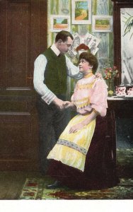 Vintage Postcard Lovers Couple Talking Inside The House Sweet Romance