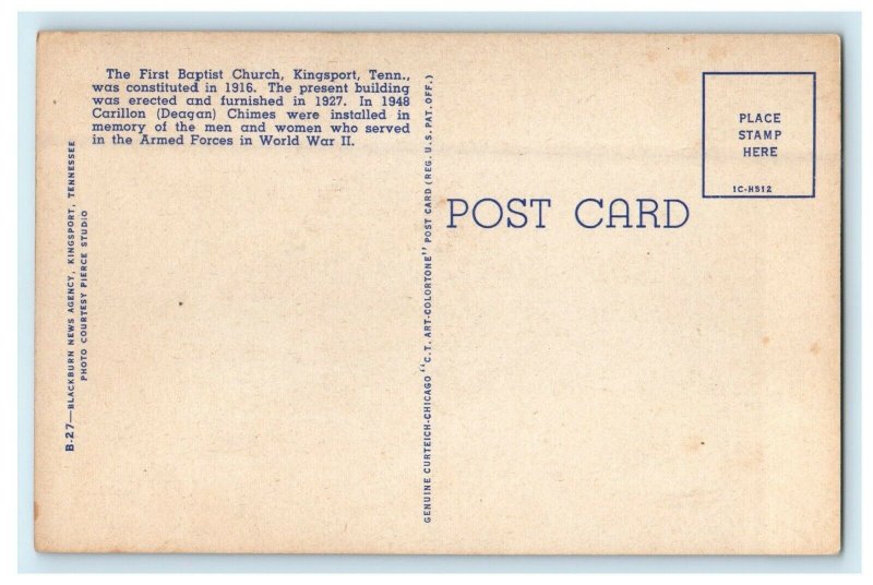 c1940's First Baptist Church Kingsport Tennessee TN Unposted Vintage Postcard 