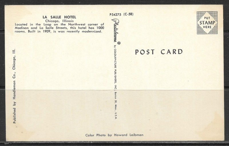 Illinois, Chicago - La Salle Hotel - [IL-123]