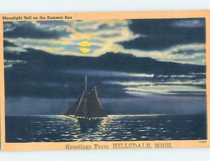 Linen GREETINGS FROM POSTCARD Hillsdale Michigan MI ho5931