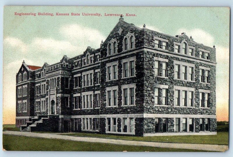 Lawrence Kansas KS Postcard Engineering Building Kansas State University c1912