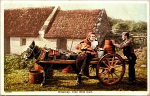 VINTAGE POSTCARD IRISH MILK CART KILLARNEY IRELAND MAILED INDIANA (c. 1915-1920)