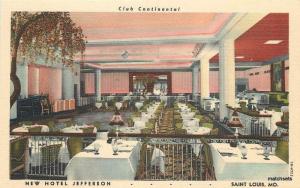 CLUB Continental Interior New Hotel Jefferson linen postcard 2775