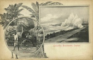ceylon, COLOMBO, Breakwater, Pulled Rickshaw (1910s) Multiview Postcard
