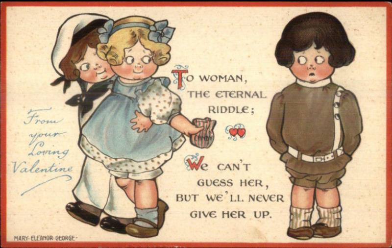 Valentine Cute Kids Mary Eleanor George Ernest Nister c1910 Postcard 