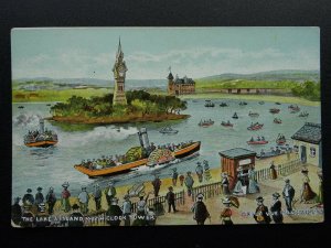 Manchester BELLE VUE Zoological Gardens LAKE & ISLAND CLOCK TOWER c1905 Postcard