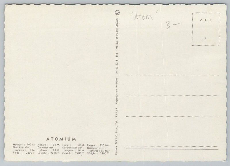 Space-Science~Atomium Structure Brussels Belgium~Expo 1958~Continental Postcard