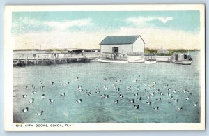1910 Cocoa Florida FL Vintage Postcard City Docks Sail Boat Yacht Scene Air View