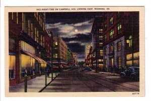 Night View, Downtown Campbell St, Roanoke, Virginia,