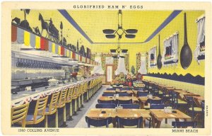 Glorifried Ham N Eggs Miami Beach Florida 1947 linen postcard
