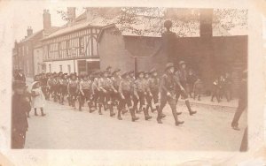 RPPC BOY SCOUTS MARCHING PARADE ENGLAND UK REAL PHOTO POSTCARD (c. 1910)
