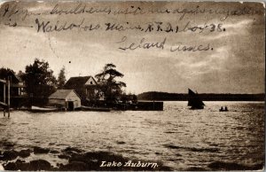 View of Waterfront, Boats Lake Auburn Maine c1907 UDB Vintage Postcard E36