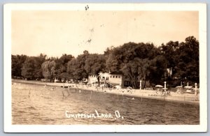 K44/ Chippewa Lake Ohio RPPC Postcard c1941 Beach Pavilion Swimmers 320