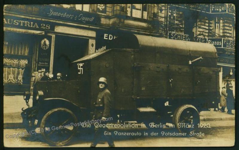 Germany 1919 Freikorps Berlin Swistika on Panzerauto Pre 3rd Reich  RPPC 60568