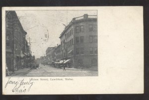 LEWISTON MAINE DOWNTOWN LISBON STREET SCENE VINTAGE POSTCARD ME. 1906