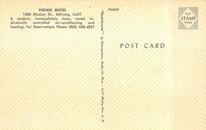 SOLVANG, CA California   VIKING MOTEL  Roadside  c1960's Chrome Postcard