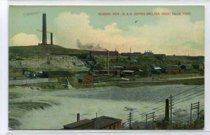 B & M Copper Smelter Panorama Great Falls Montana 1910c postcard