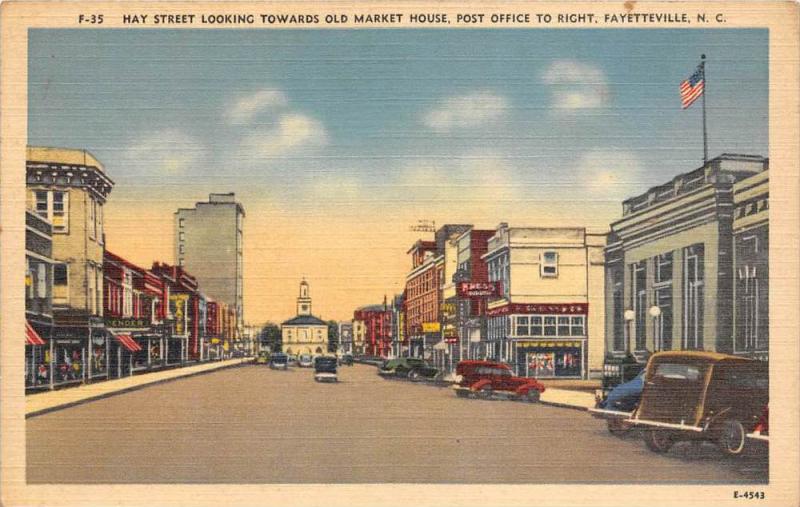 North Carolina Fayetteville    Hay Street Looking Towards Old Market House,