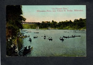 WI Canoes Milwaukee River near Folsom St Bridge Wisconsin Postcard Vintage1917