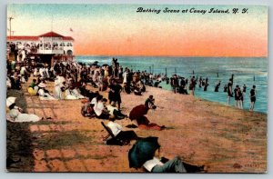 Bathing Scene at Coney Island  New York  Postcard  c1915