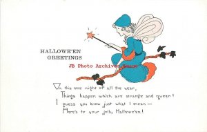 Halloween, Auburn No 2399-3, Artist EB Weaver, Fairy Sitting on a Tree Branch