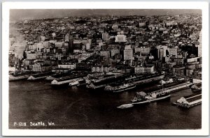 Seattle Washington Panorama Ocean View And Buildings Real Photo RPPC Postcard