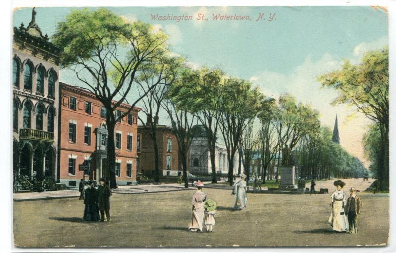 Washington Street Watertown New York 1910c postcard