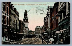 FALL RIVER MA NORTH MAIN STREET 1913 ANTIQUE POSTCARD