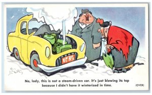 Fat Man And Woman Steam Car Humor Preston Anti Freeze Advertising Postcard 