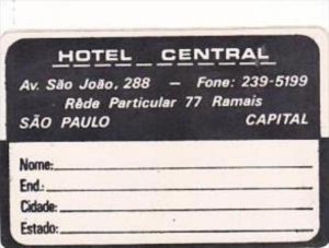 BRASIL SAO PAULO HOTEL CENTRAL VINTAGE LUGGAGE LABEL