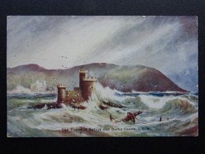 Isle of Man THE TOWER OF REFUSE & DERBY CASTLE & SHIP WRECK c1906 Postcard