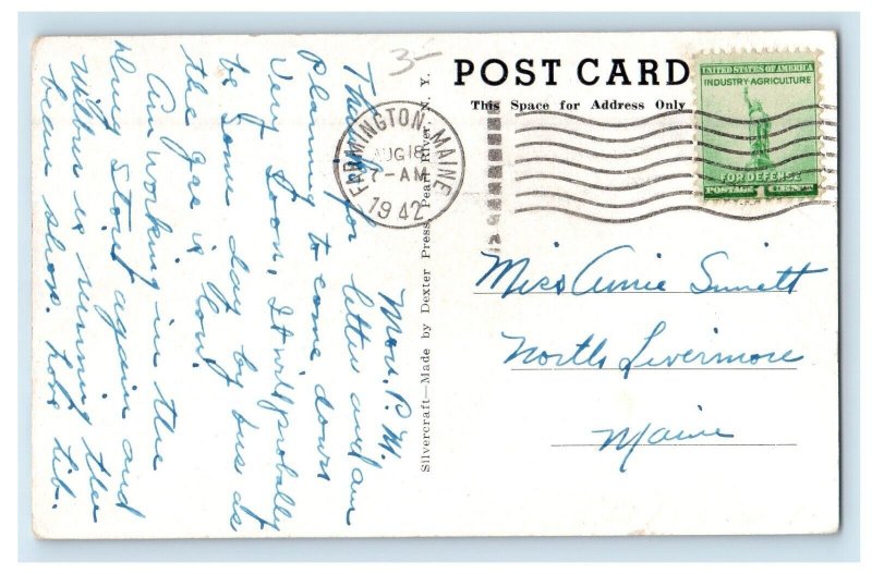 1942 View Of Nordica's Birthplace Farmington Maine ME Posted Vintage Postcard 