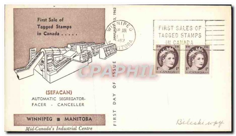 Letter Canada Sefacan Automatic segregator Winniped Manitoba Tagged stamps Ja...