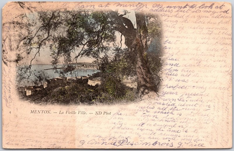 Menton France La Vieille Ville -ND Phot Skyline In Distance Sightseeing Postcard