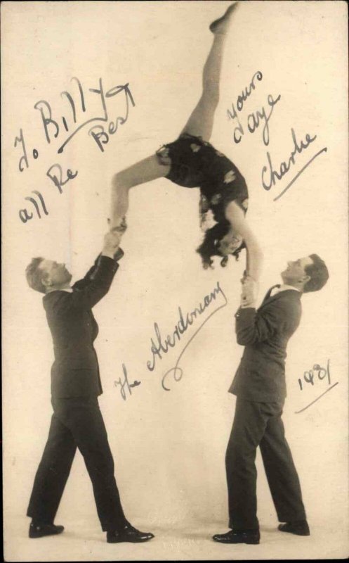 Cirucs Sideshow? Acrobats 1931 Liverpool Cameo Autographs Real Photo Postcard