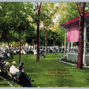 c1910s Council Bluffs, IA Lake Manawa Band Stand Classy People Megeath Stat A189