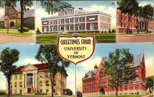 Burlington, VT Vermont  UNIVERSITY OF VERMONT Campus Buildings ca1940's Postcard