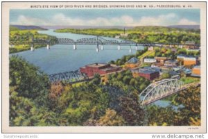 West Virginia Parkersburg Birds Eye View Showing The Ohio River & Bridges...