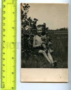 254197 Russia USSR semi-nude child w/ TEDDY BEAR OLD photo