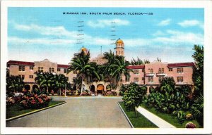 Front Drive Miramar Inn South Palm Beach Florida FL Tropical Trees Postcard Note