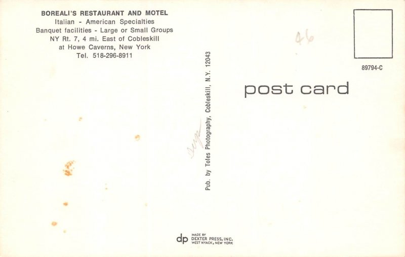 Howe Caverns, New York, Boreali's Restaurant & Motel, Vintage Postcard A...